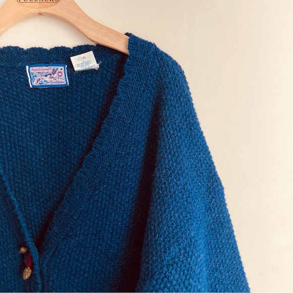 April Cornell Vintage Wool Cardigan Knit Sweater Blue Button Front sz L - Picture 2 of 11